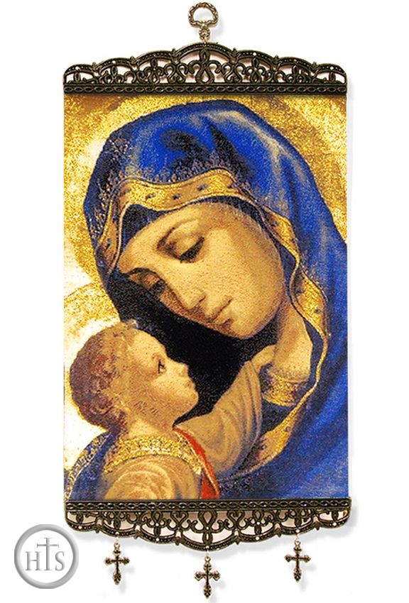 Photo - Madonna & Child, Textile Art  Tapestry Icon Banner, Large 