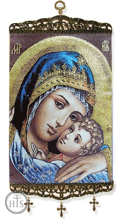 Product Photo - Madonna & Child, Textile Art  Tapestry Icon Banner, Large 