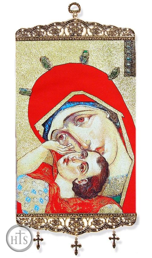 Product Pic - Madonna & Child, Textile Art  Tapestry Icon Banner, Large 