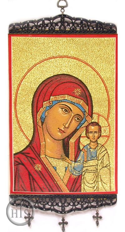 Product Photo - Virgin of Kazan,  Textile Art  Tapestry Icon Banner Large