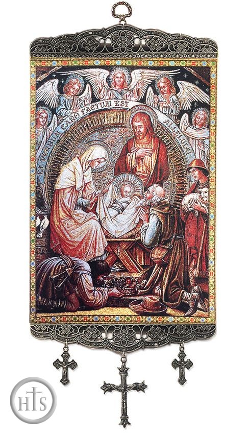 Product Image - Nativity of Christ, Textile Art  Tapestry Icon Banner with Crosses, Large