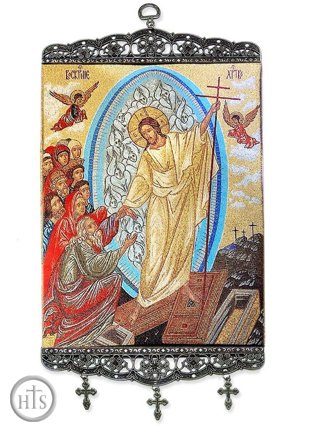 HolyTrinityStore Picture - Resurrection of Christ, Textile Art  Tapestry Icon Banner Large