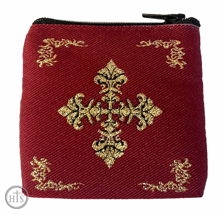HolyTrinityStore Image - Tapestry Cloth Pouch with Cross, Dark Red