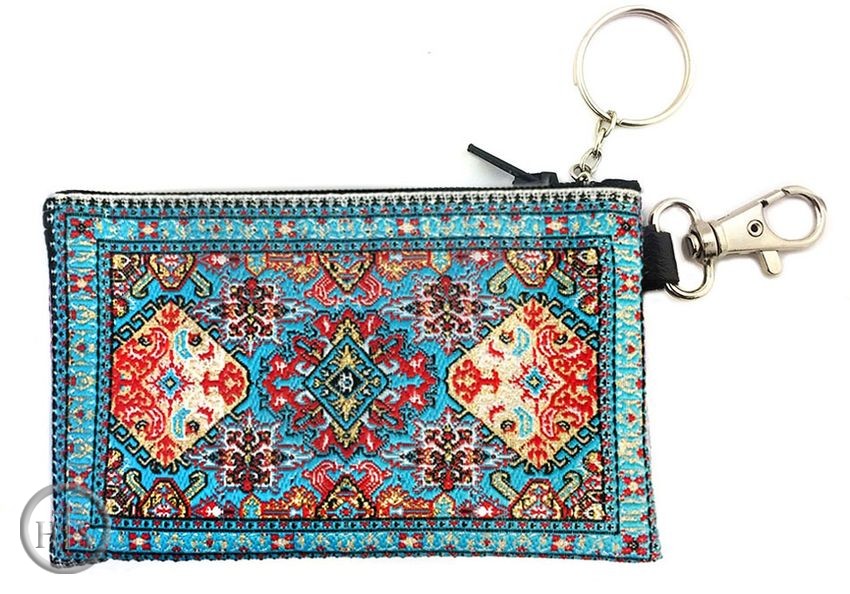 Product Pic - Tapestry Holder for Rosary with Key Chain, Turquoise With Red