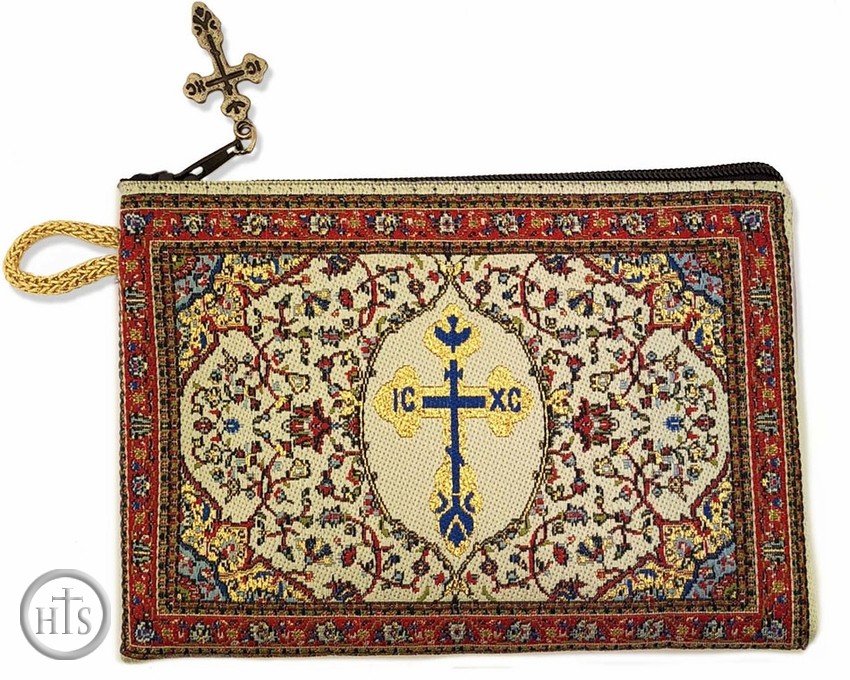 Pic - Byzantine Cross, Tapestry Pouch Case Purse, Red 