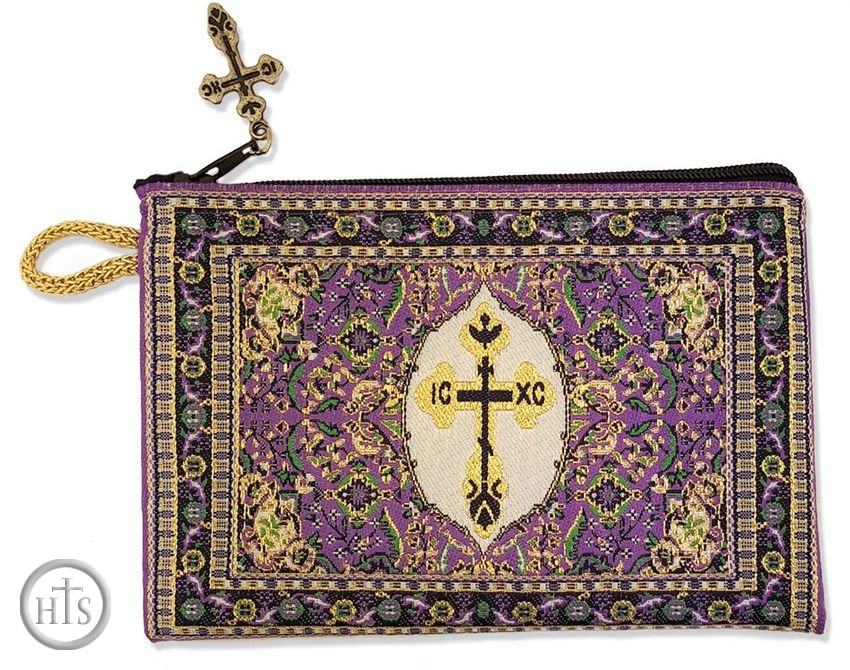 Picture - Byzantine Cross, Tapestry Pouch Case Purse, Purple 