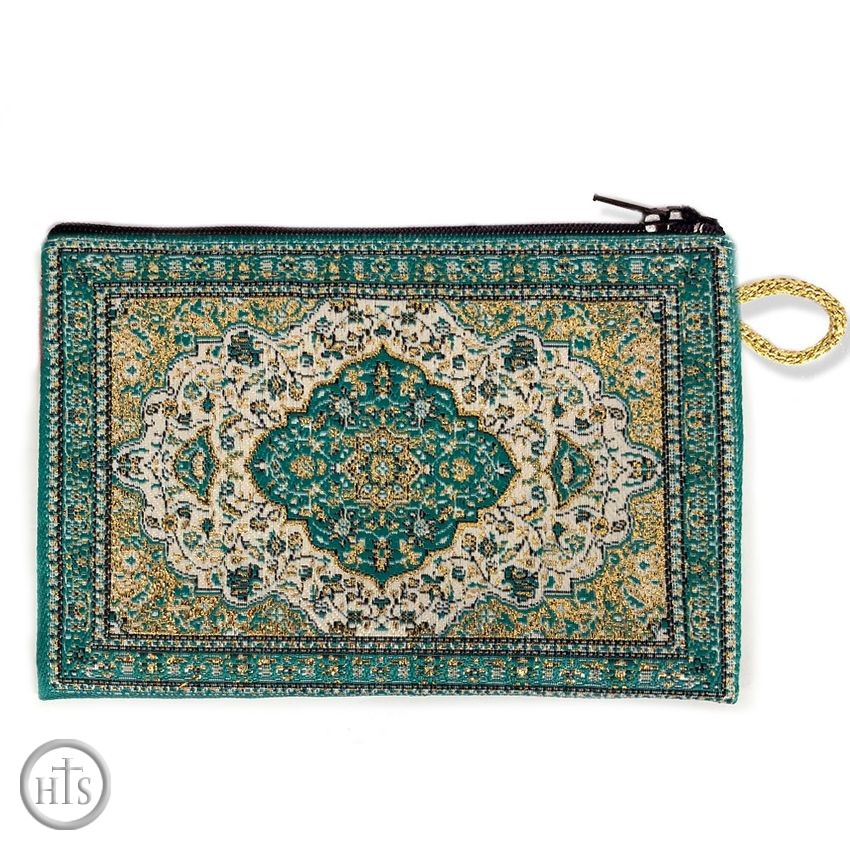 Product Pic - Tapestry Pouch Case Purse, Green-Gold