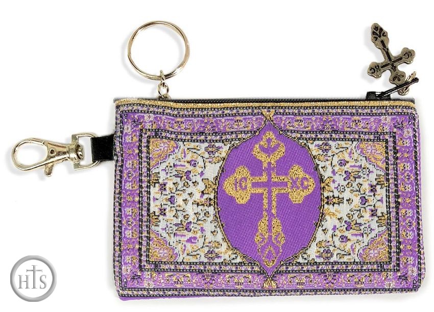 Product Image - Tapestry Holder for Rosary with Key Chain, Purple-Gold
