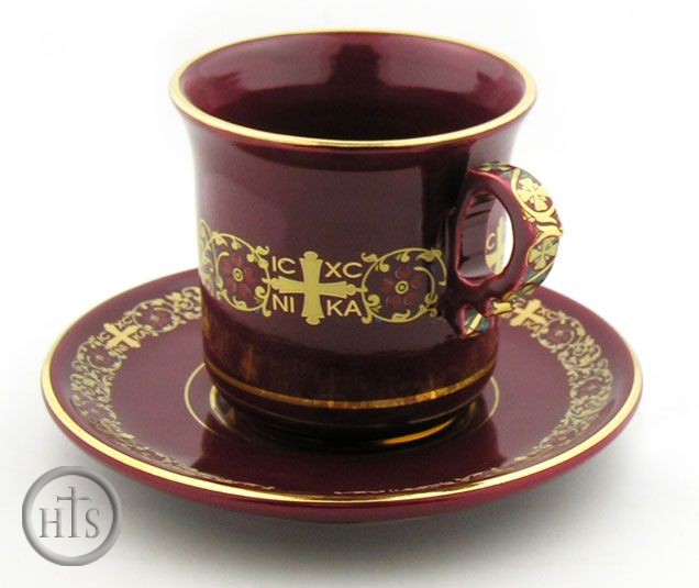 HolyTrinityStore Photo - Tea Cup and Saucer, 24kt Gold  Decorated, Made in Greece 
