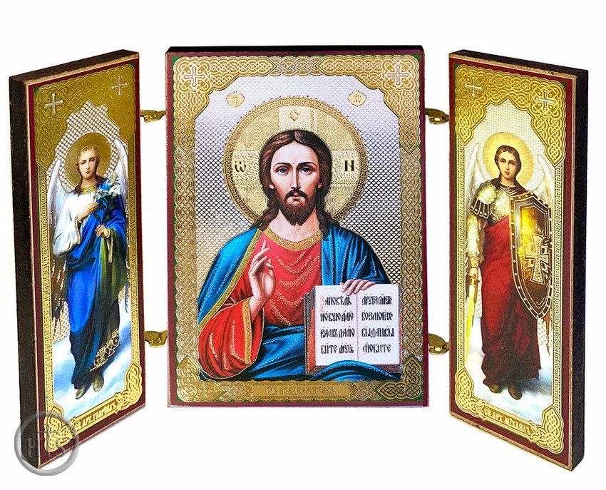 HolyTrinity Pic - Christ The Teacher / Archangels Michael and Gabriel, Mini Triptych
