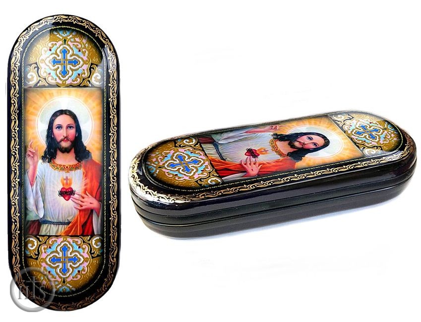 Pic - Sacred Heart of Jesus, Lacquered Hard Eyeglass Icon Case Box 