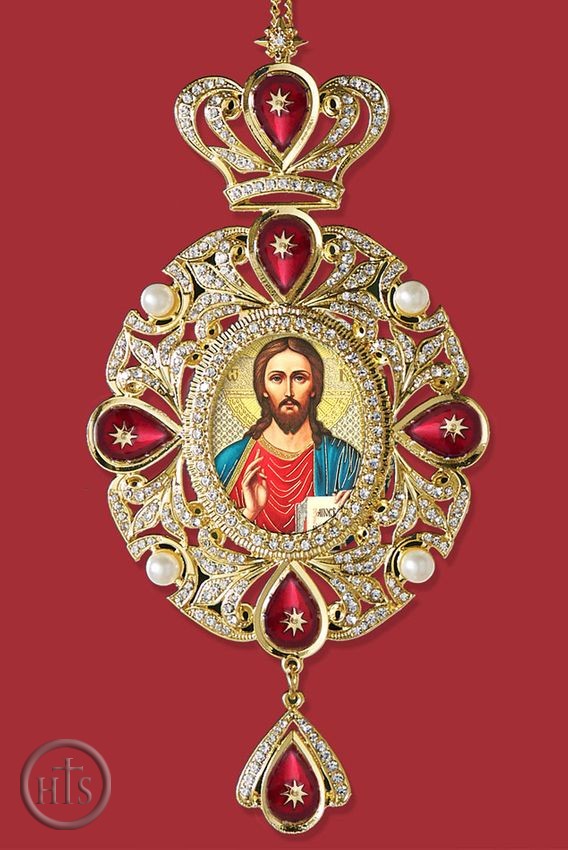 Product Image - Christ The Teacher, Panagia Style Icon Ornament / RedCrystals