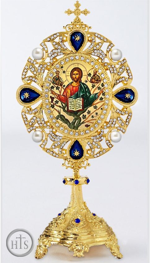 Product Picture - Christ The Tree of Life Vine, Greek Icon in Pearl Jeweled Shrine 