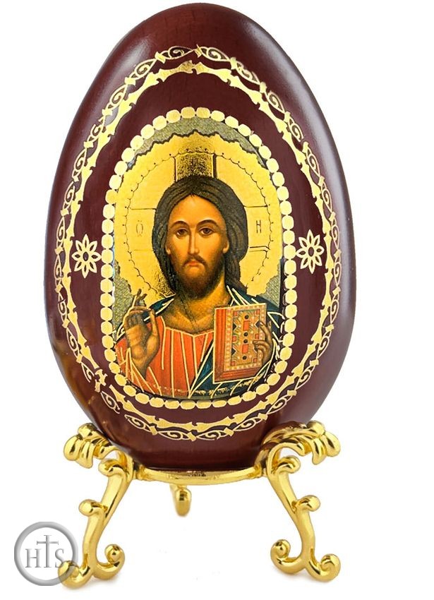 Product Image - Christ The Teacher, Wooden Decoupage Icon Egg with Stand