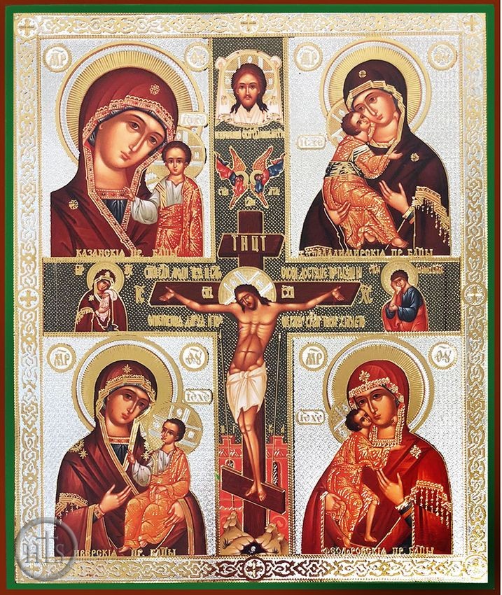 Product Pic - The Crucifixion with 4 Icons of The Virgin Mary, Orthodox Icon