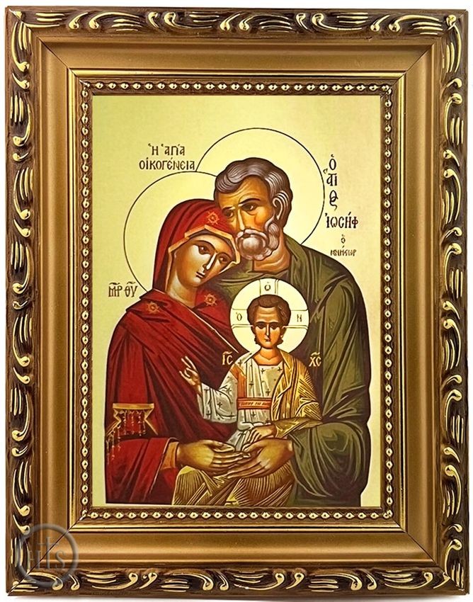 Product Pic - The Holy Family, Wooden Frame Byzantine Greek Icon, Gilded
