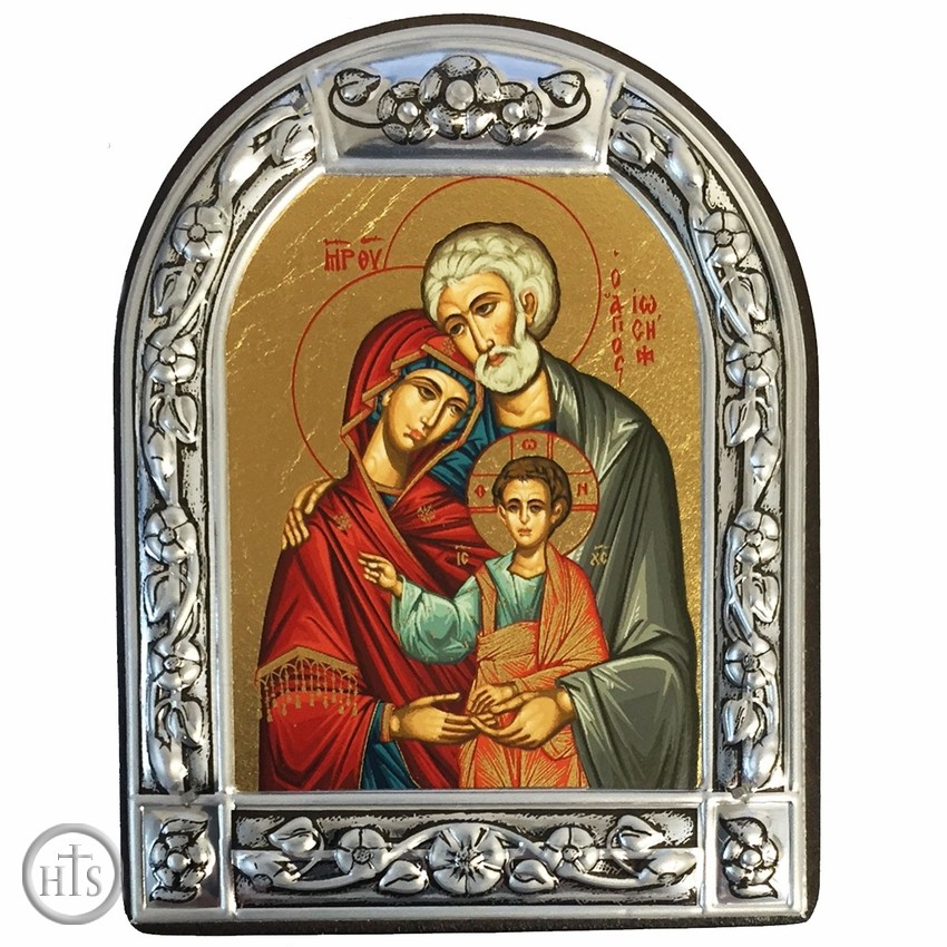 HolyTrinityStore Image - The Holy Family, Serigraph  Icon in Brushed Metal Frame