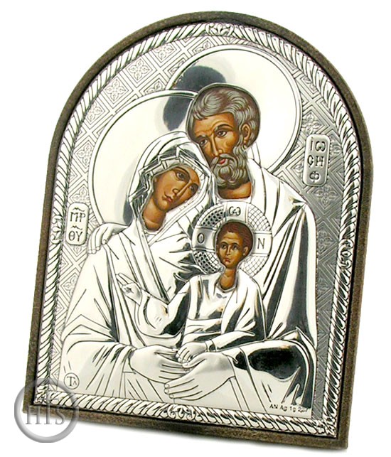 Picture - The Holy Family, Orthodox Icon in Silver Oklad  with Stand from Greece/Italy