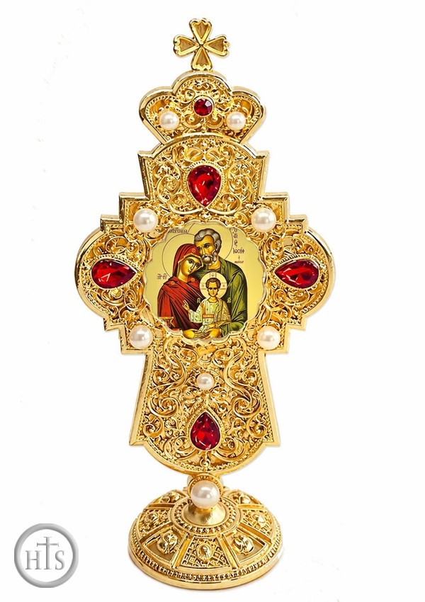 HolyTrinityStore Image - The Holy Family, Jeweled Standing Cross, 7 Inch