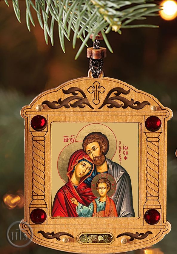 Photo - The Holy Family, Wooden Icon Shrine Pendant Ornament on Rope