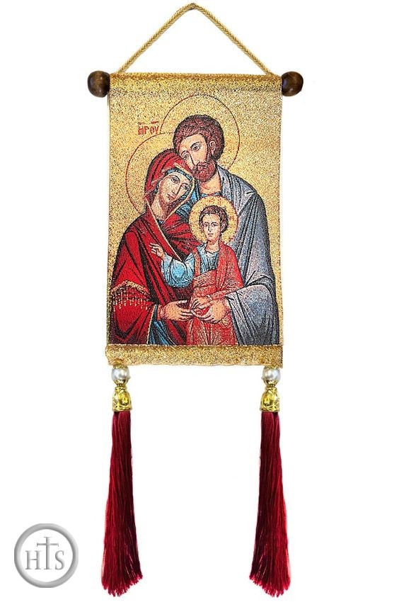 Product Photo - The Holy Family, Hanging Tapestry Icon Banner With Tassels