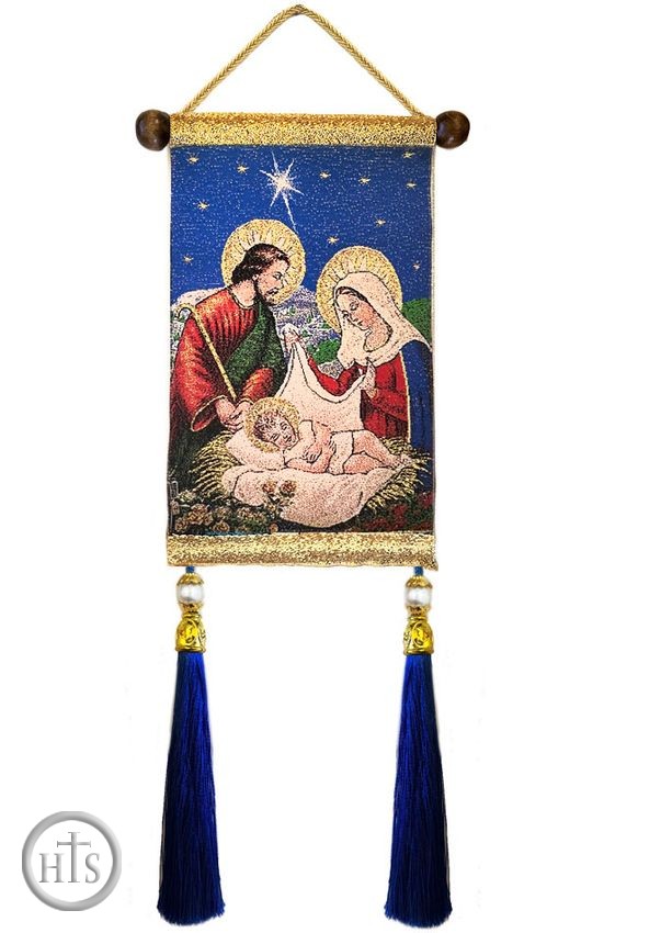 HolyTrinityStore Photo - The Holy Family, Hanging Tapestry Icon Banner With Tassels