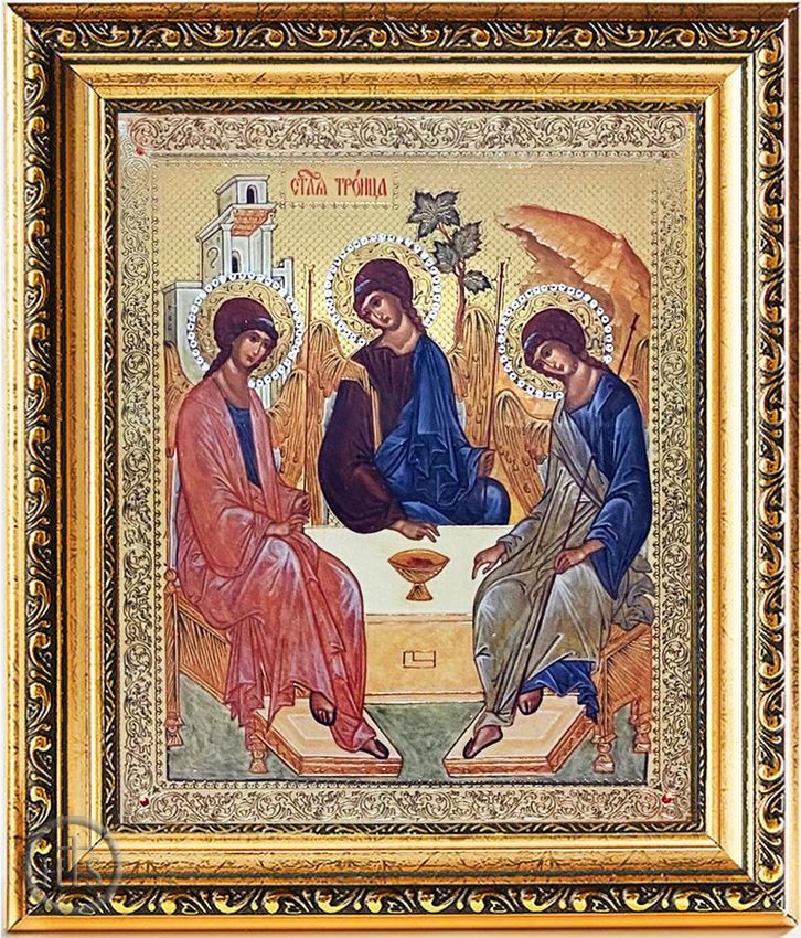 Pic - The Holy Trinity,  Orthodox Christian Framed  Icon with Crystals and Glass