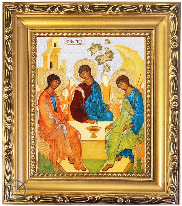 Picture - The Holy Trinity, Wooden Frame Gold Foil Icon with Stand