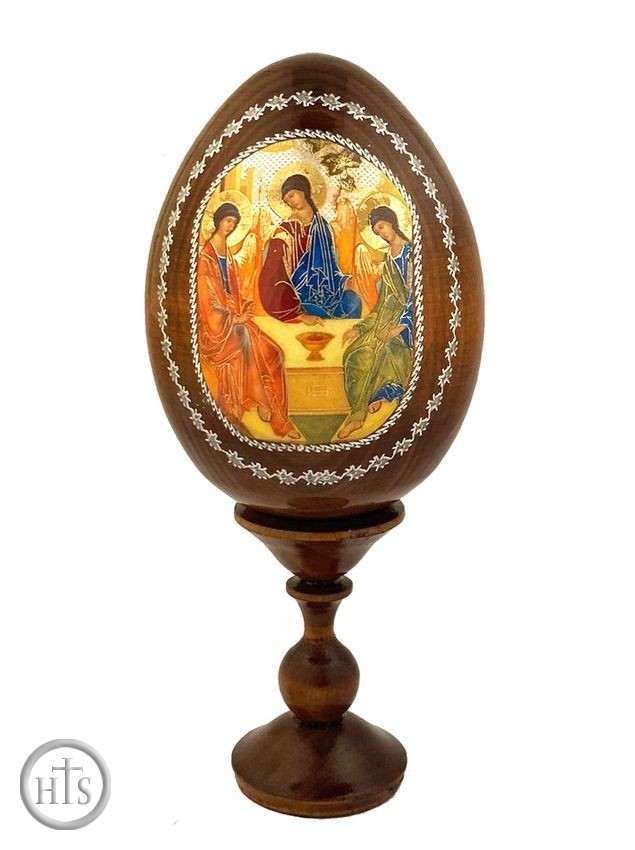 HolyTrinityStore Photo - The Holy Trinity, Wooden Icon Egg with Stand