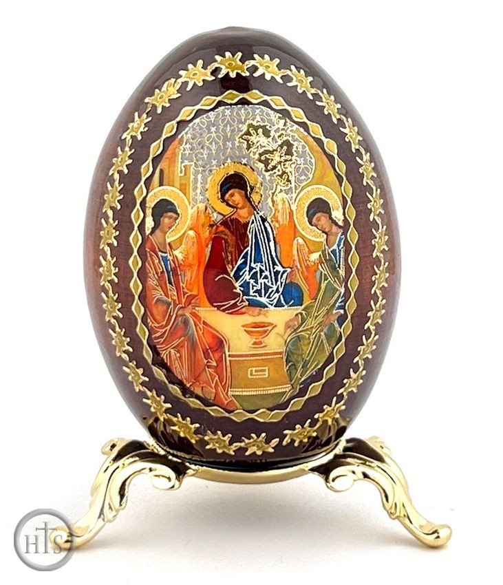 Picture - The Holy Trinity, Icon Egg on Gold Metal Stand