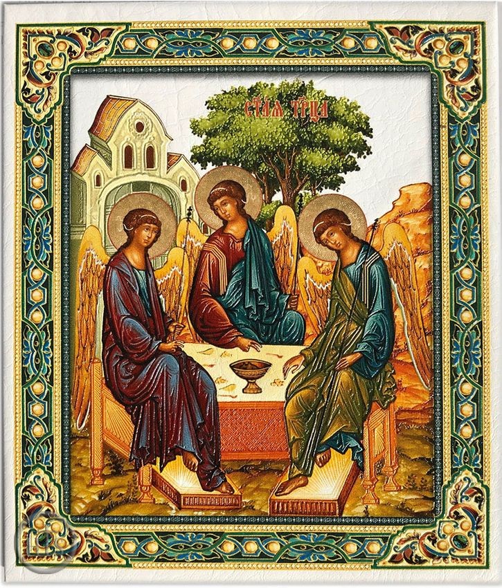 Photo - The Holy Trinity (Old Testament Trinity),  Embossed Icon Printed on Leather