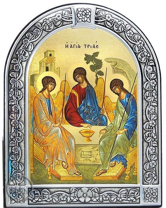 HolyTrinityStore Photo - The Holy Trinity, Orthodox Serigraph  Icon in Brushed Aluminum Frame