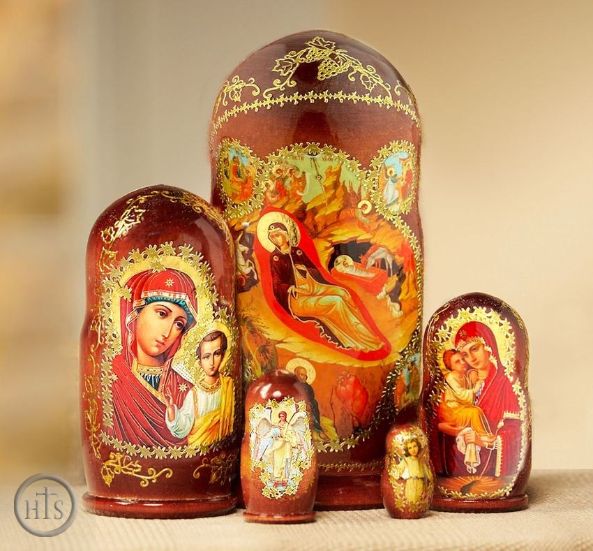 HolyTrinityStore Image - The Nativity, 5 Nesting Icon Doll, Hand Painted, 7