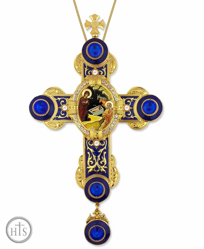 Photo - The Nativity, Greek Icon in Byzantine Styled Cross Ornament