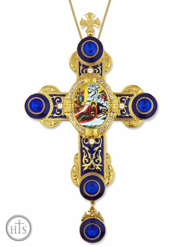 Product Image - The Nativity, Greek Icon in Byzantine Styled Cross Ornament