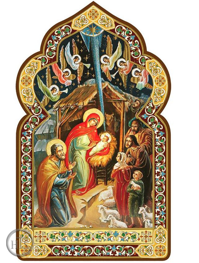 Pic - The Nativity, Dome Shape Orthodox Icon with Stand