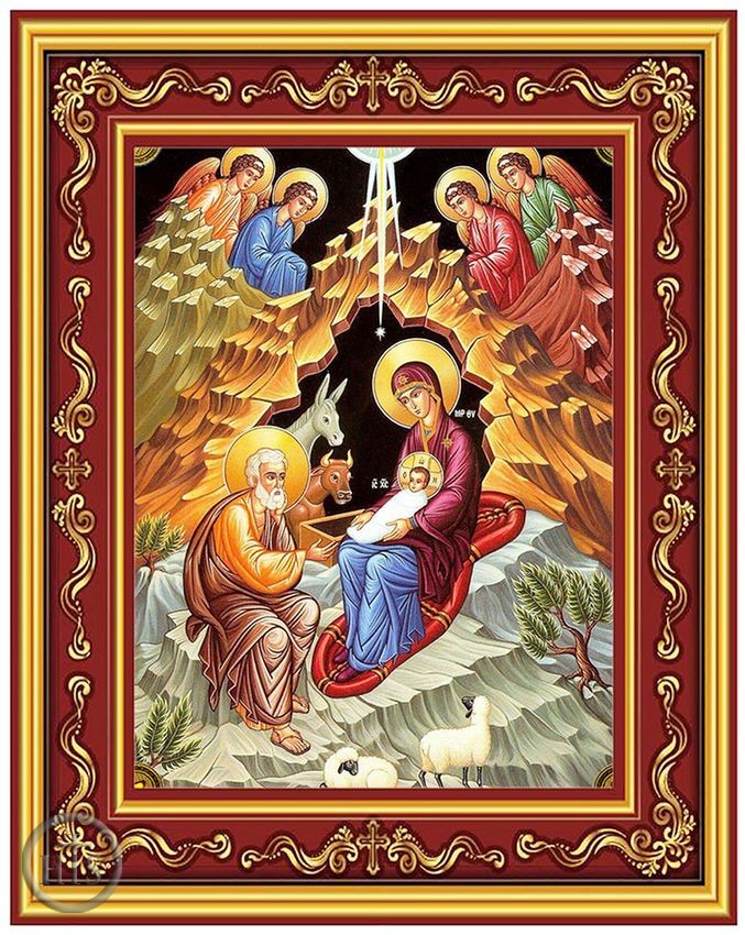 HolyTrinityStore Image - The Nativity, Gold Foil Orthodox Icon in Frame 