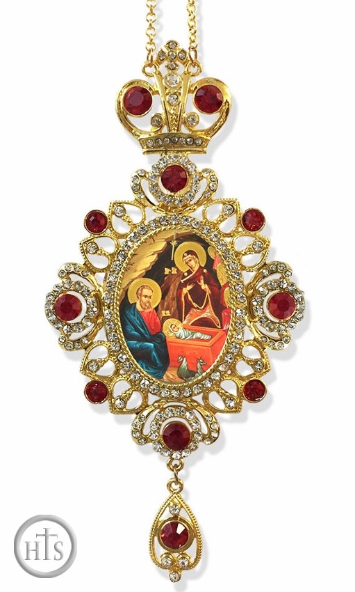 Product Pic - The Nativity, Jeweled Icon Ornament / Red Crystals