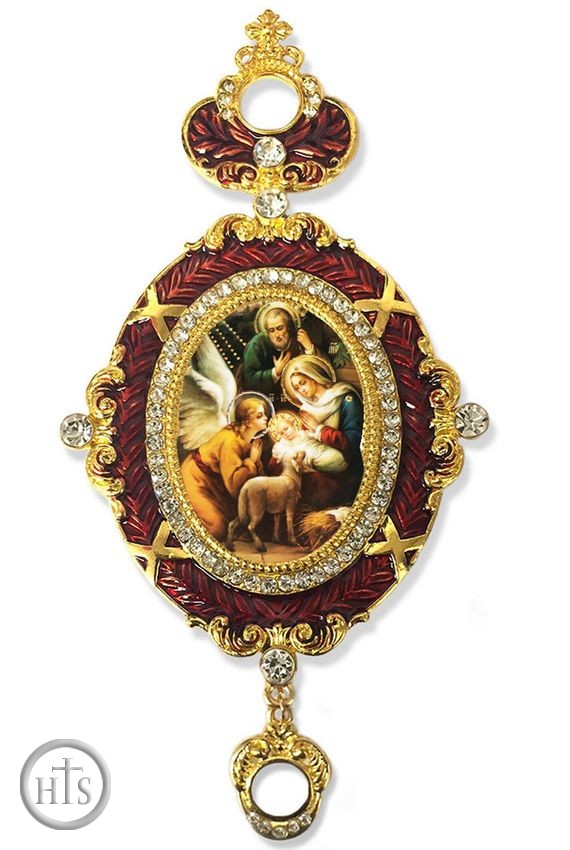 Image - The Nativity, Enameled Jeweled Icon Ornament, Red