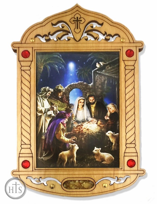 HolyTrinityStore Picture - The Nativity of Christ Icon in Wooden Shrine