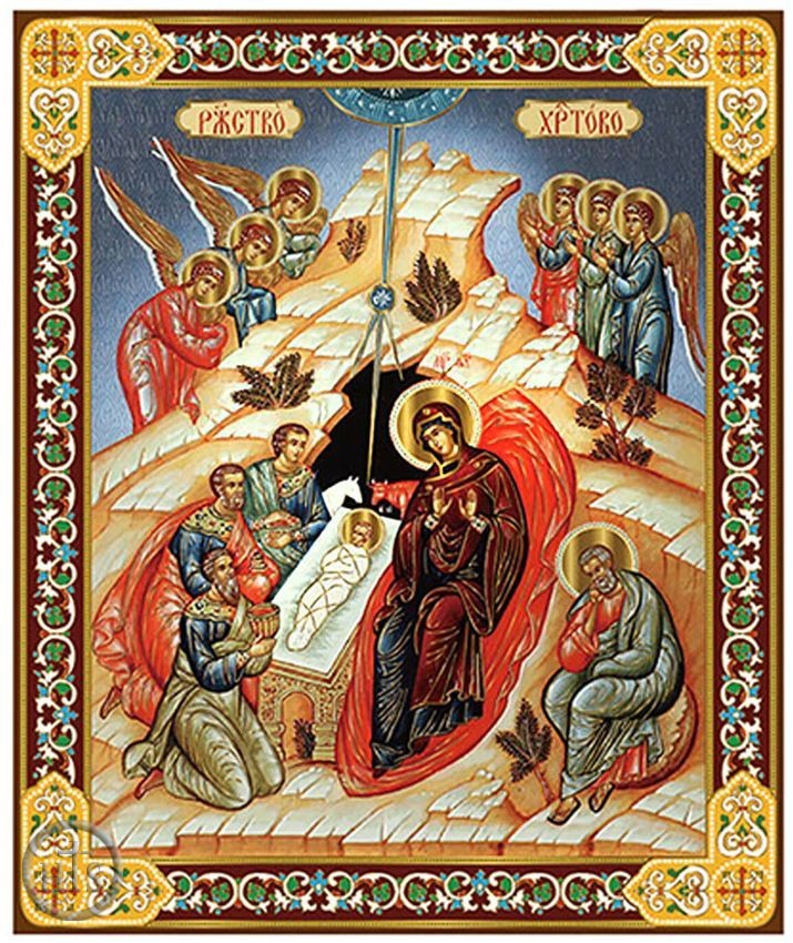 HolyTrinityStore Image - Nativity of Christ, Gold Foil Orthodox Icon with Stand