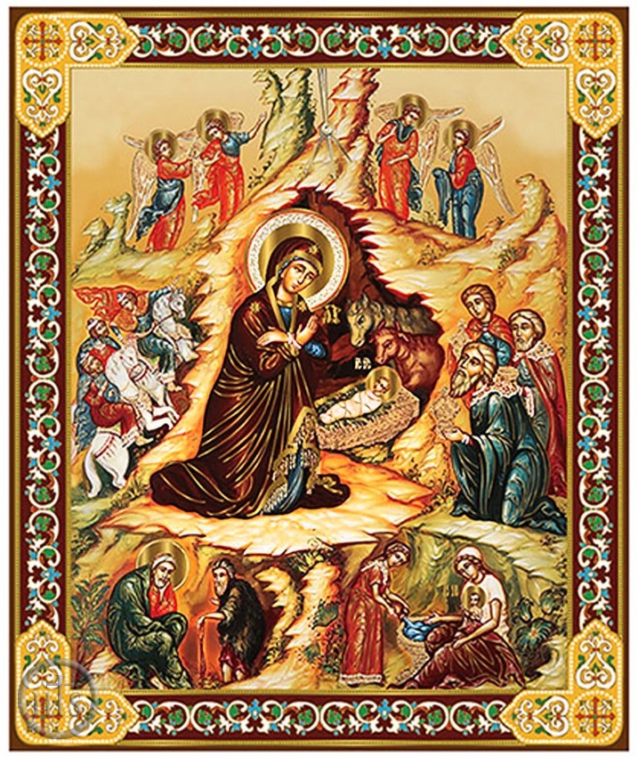 Product Picture - The Nativity, Gold Foil Orthodox Icon with Stand, Medium