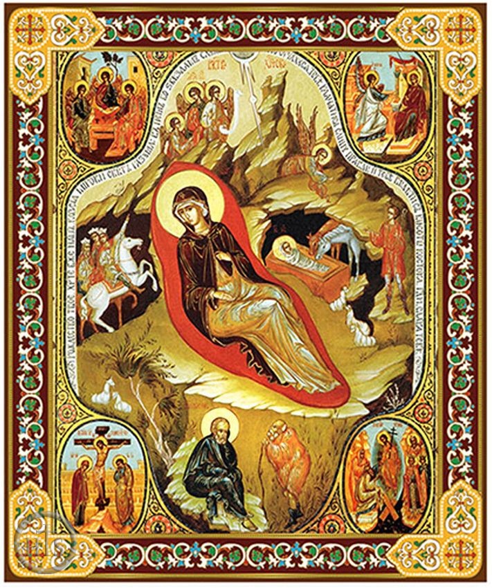 Image - Nativity of Christ, Gold Foil Orthodox Icon with Stand, Large