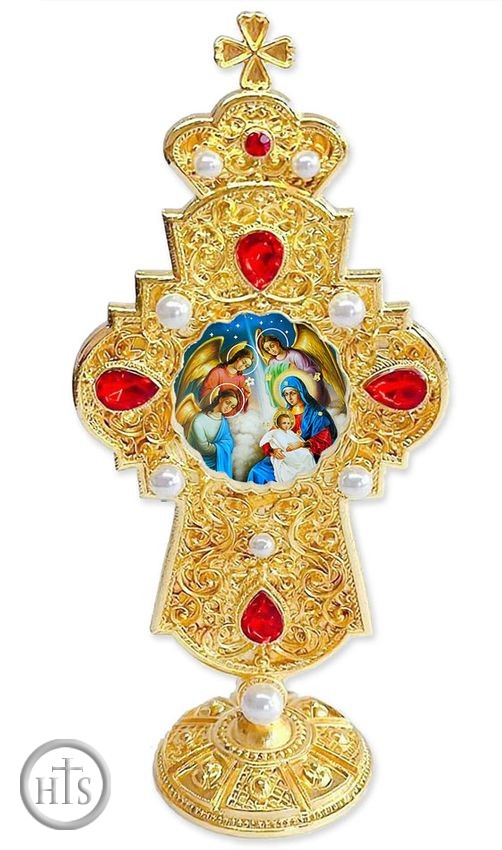 HolyTrinity Pic - The Nativity, Jeweled Standing Cross, 7 Inch