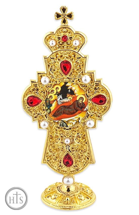Product Photo - The Nativity, Jeweled Standing Cross, 7 Inch