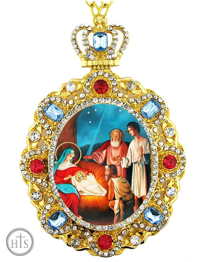 HolyTrinityStore Image - The Nativity, Jeweled Icon Ornament with Chain
