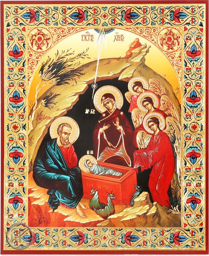 HolyTrinityStore Image - Nativity of Christ, Orthodox Christian Gold  Foiled Icon