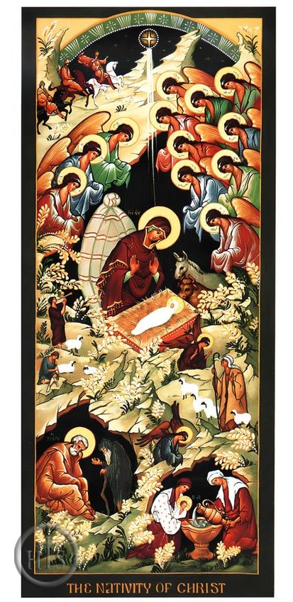 HolyTrinity Pic - The Nativity, Orthodox Panel Icon with Angels and Saints 