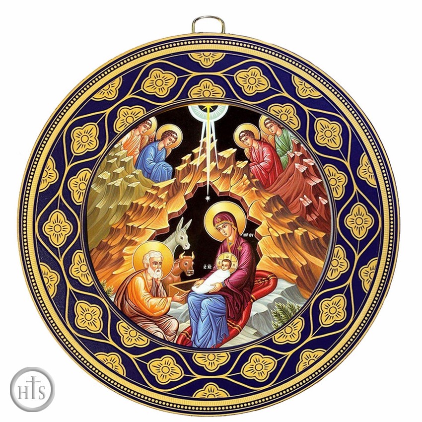 HolyTrinityStore Picture - Nativity of Christ, Orthodox Icon in Wooden Round Frame