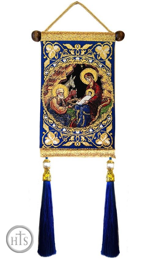Photo - The Nativity, Hanging Tapestry Icon Banner With Tassels